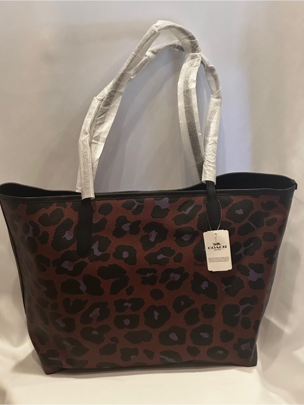 Coach City Tote Burgundy Leopard Print Tote Bag NWT - Picture 2 of 11